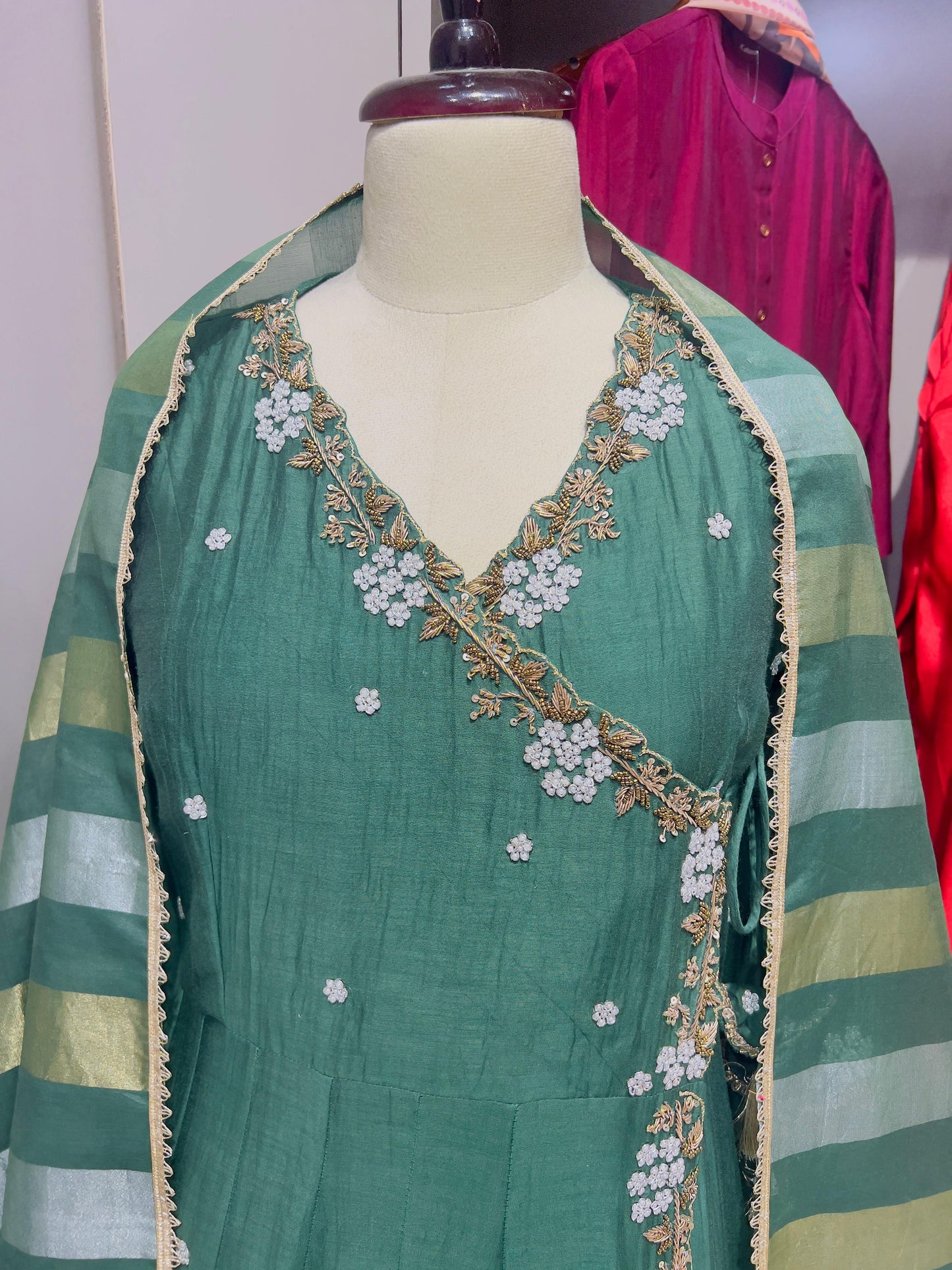 Mul Chanderi Angrakha Anarkali Set